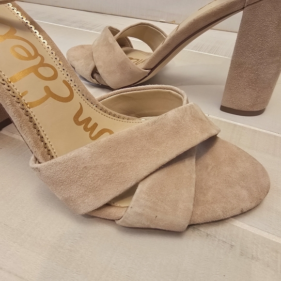 {10} Sam Edelman Yancy Block Heel Ankle Strap Sandal in Golden Caramel Suede - Picture 4 of 14
